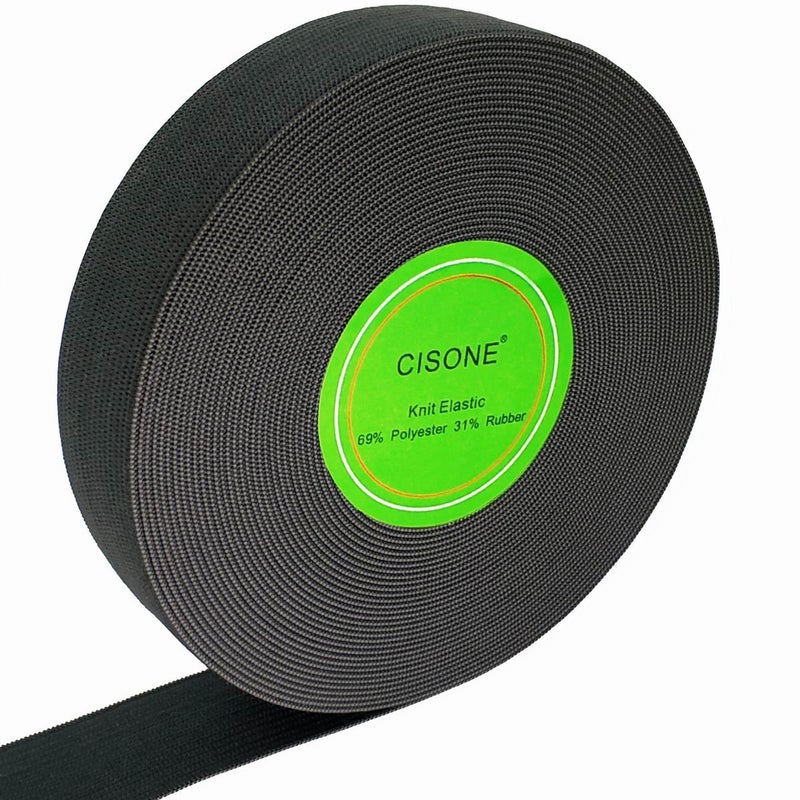 CISONE 1 Inch Knit Elastic Spool Black Heavy Stretch High Elasticity Knit Elastic Band 10 Yards - Image 2
